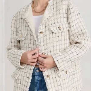 ANINE BING 💖 Cream Tweed Blazer with Black Windowpane Print Sz M